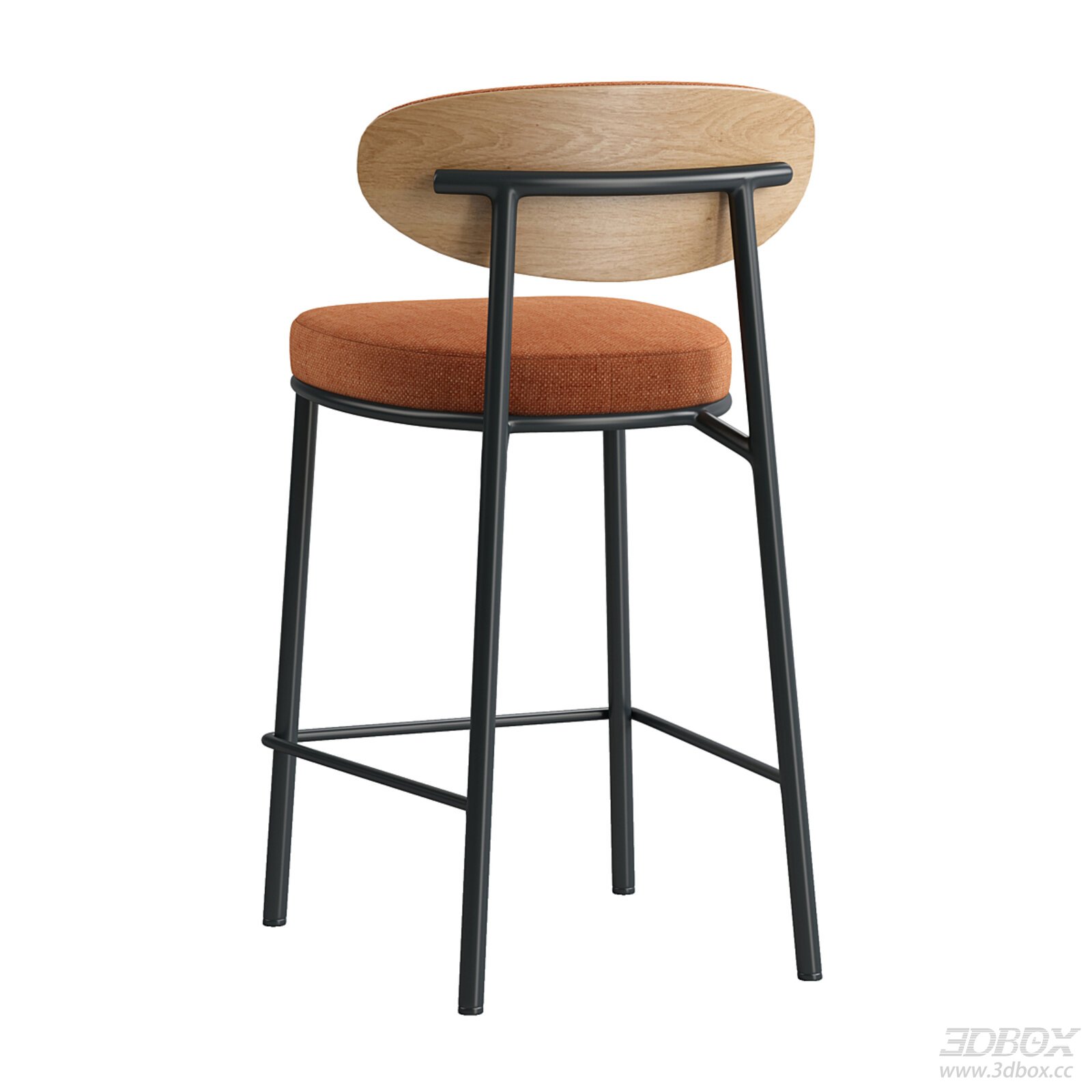 Modern Fabric Upholstered Bar Stool with Wooden Backrest