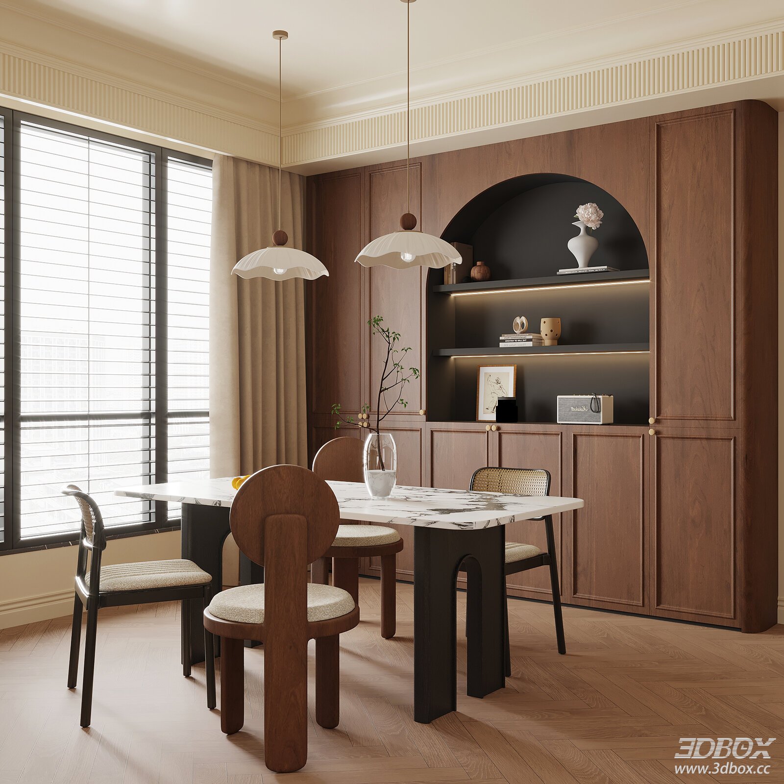 Mid-century Modern Dining Room with Dining Set and Side Cabinet