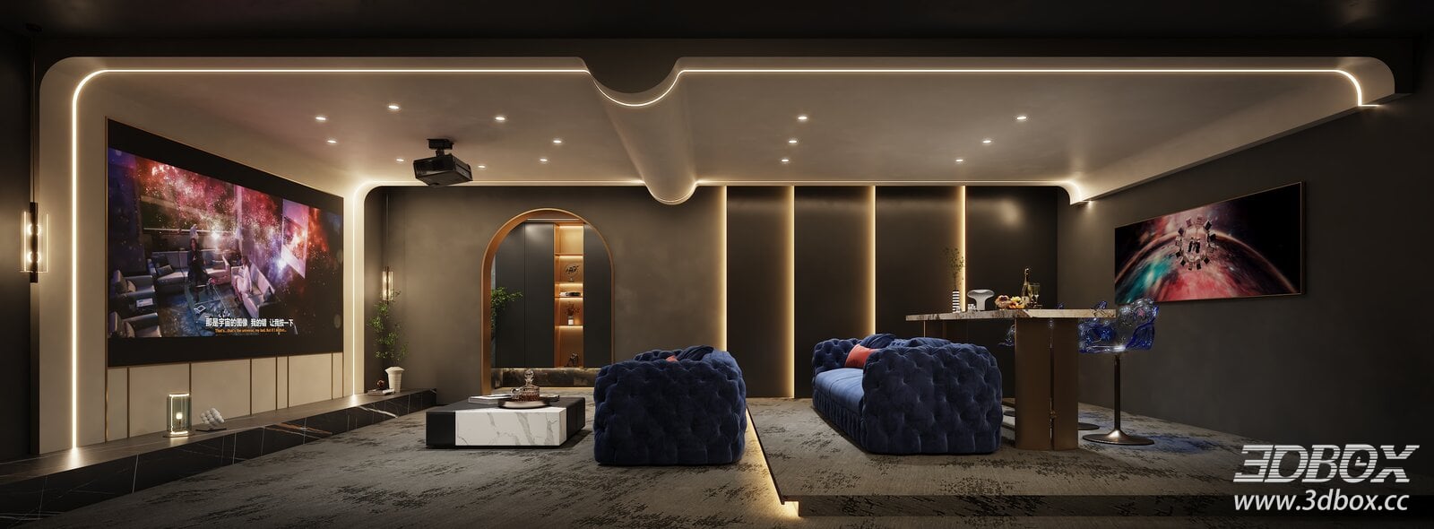 Modern Luxury Home Theater Interior Scene