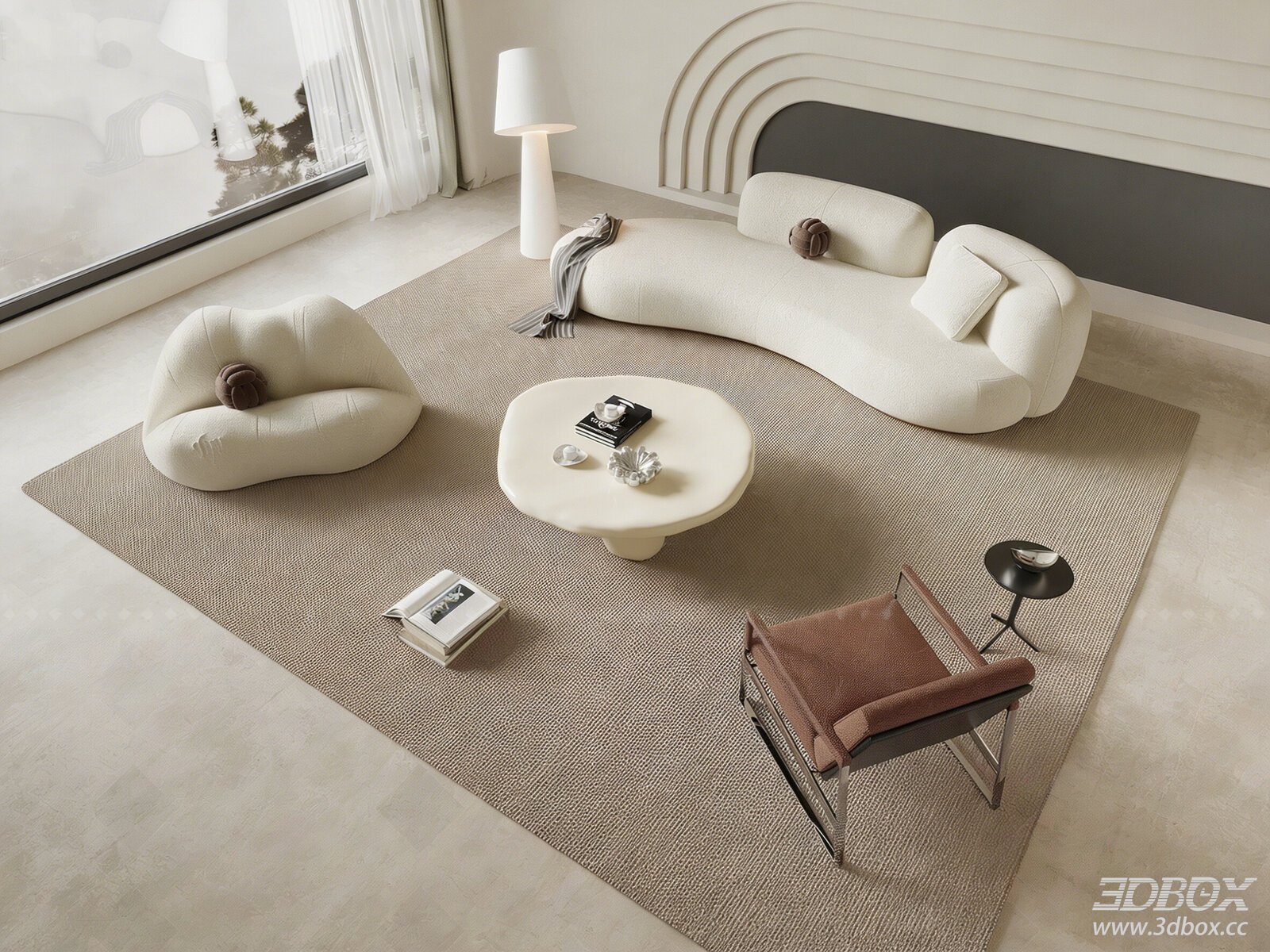Modern Cream Style Curved Sofa Living Room Scene