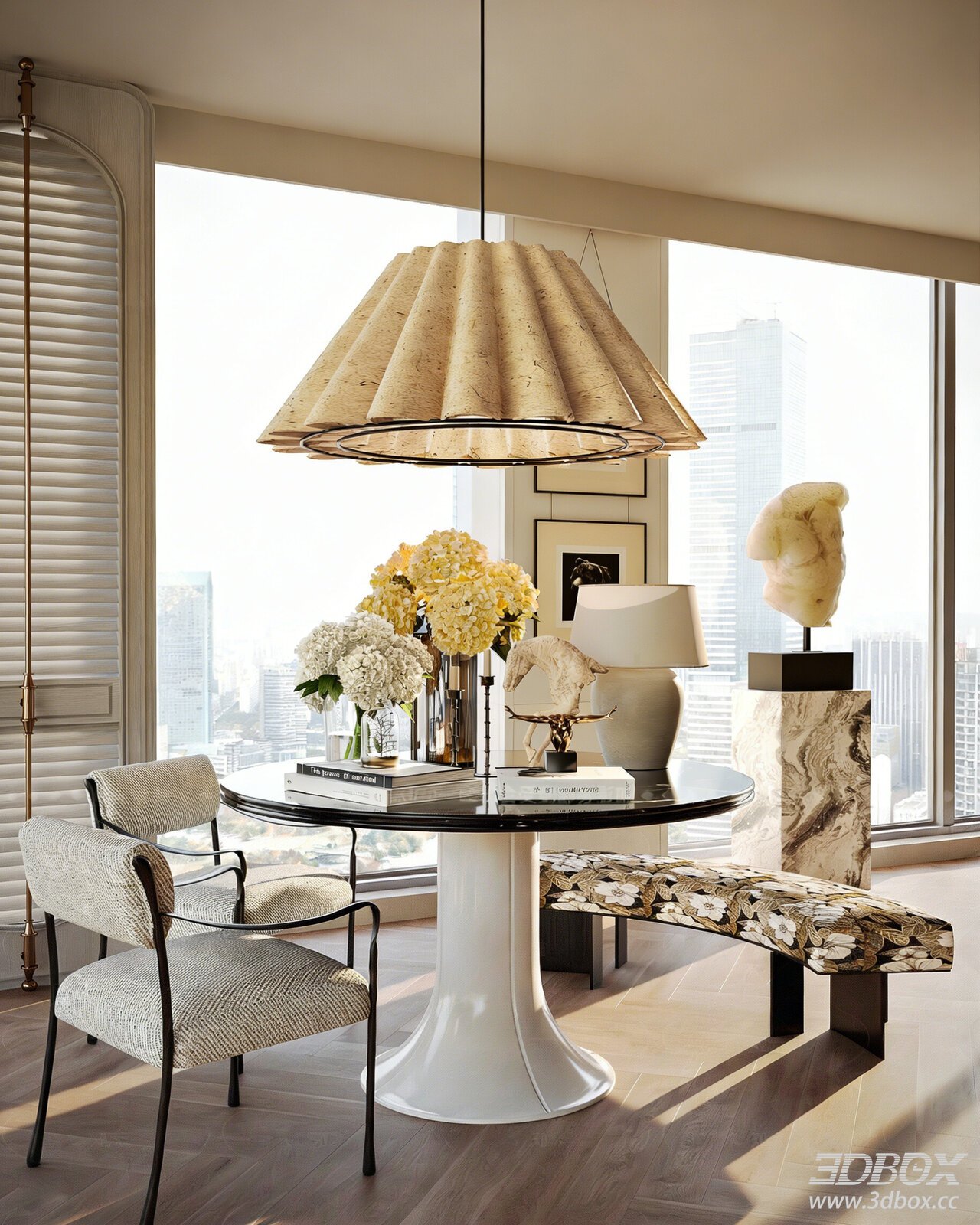 Luxury Retro Dining Room with Round Table and Decor Set