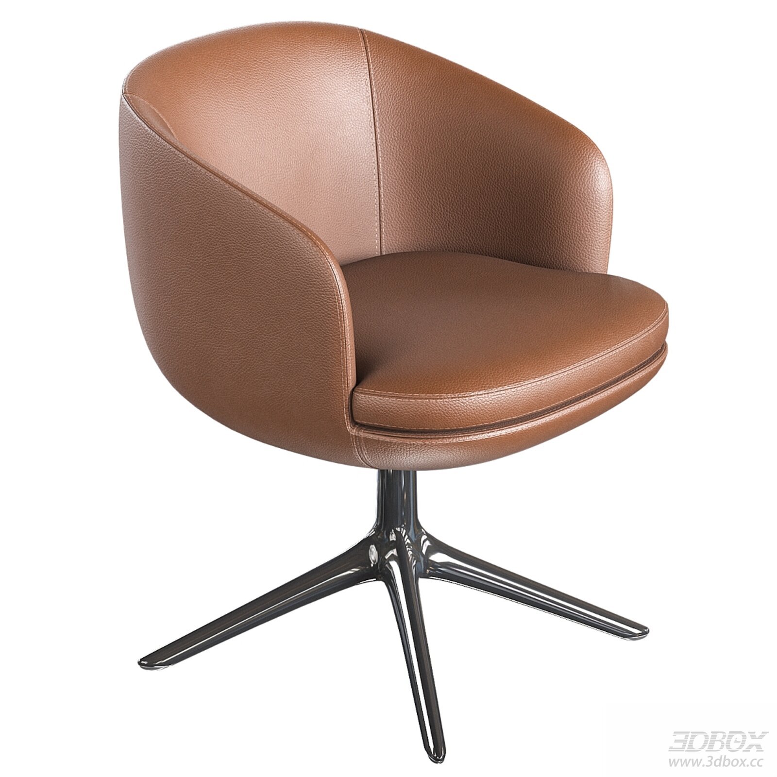 Minotti Raphael Modern Brown Leather Swivel Armchair