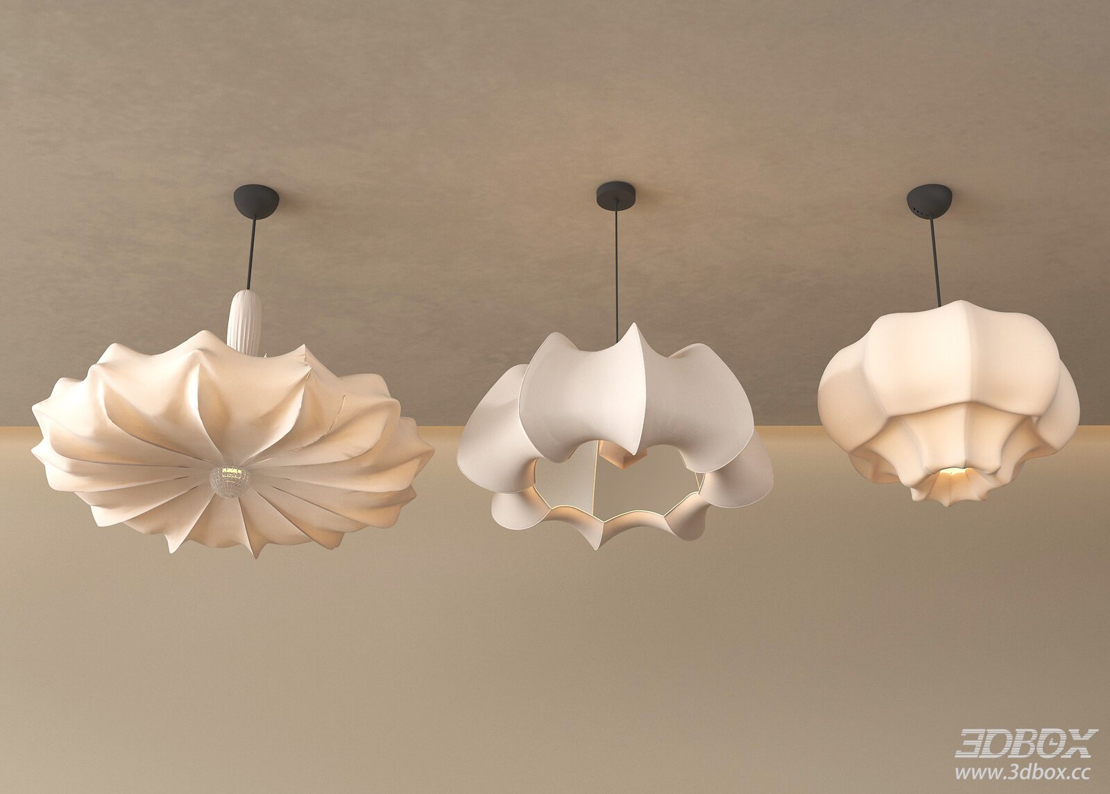 Wabi Sabi Style Fabric Shade Ceiling Pendant Lamps Set