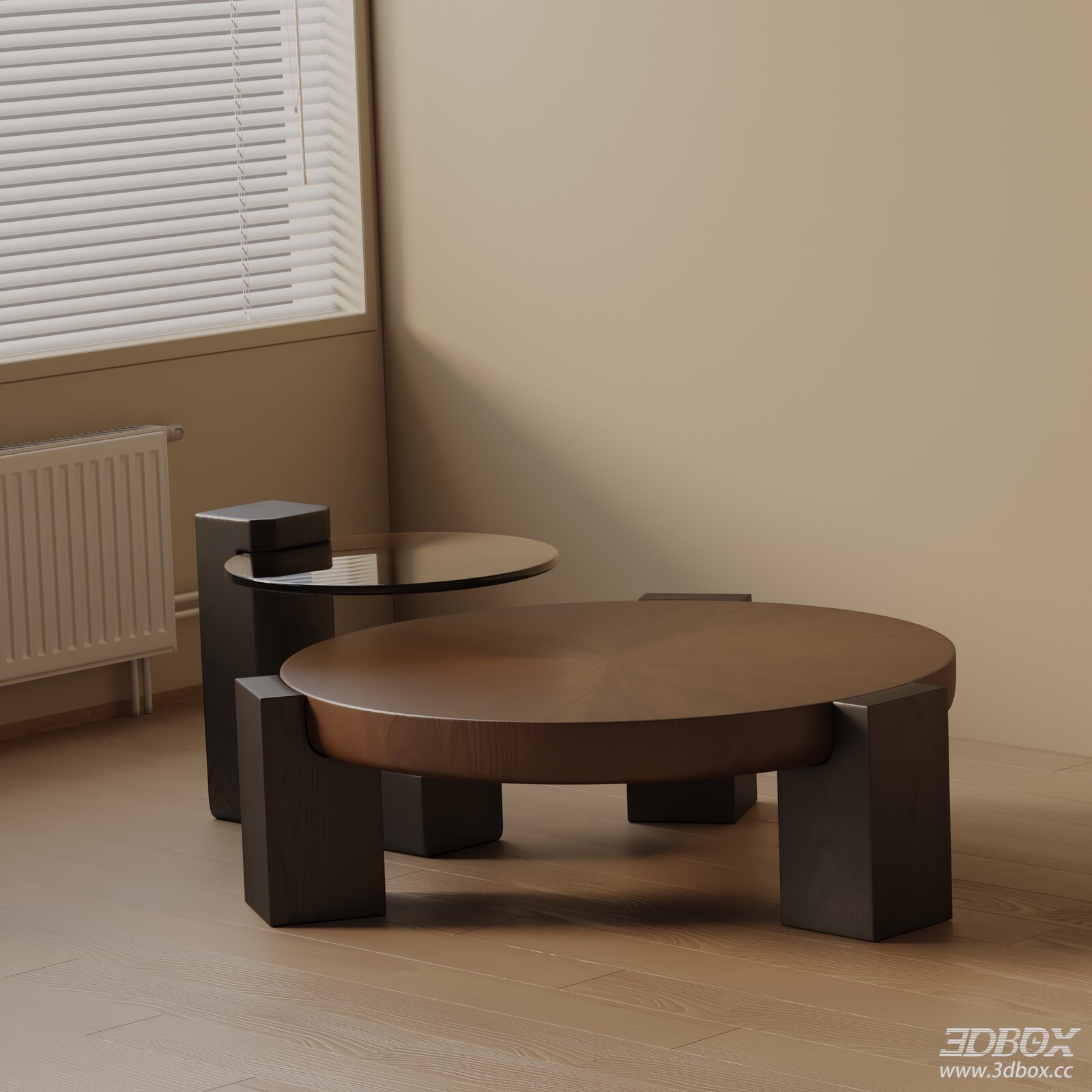 Modern Round Wooden Coffee Table Set