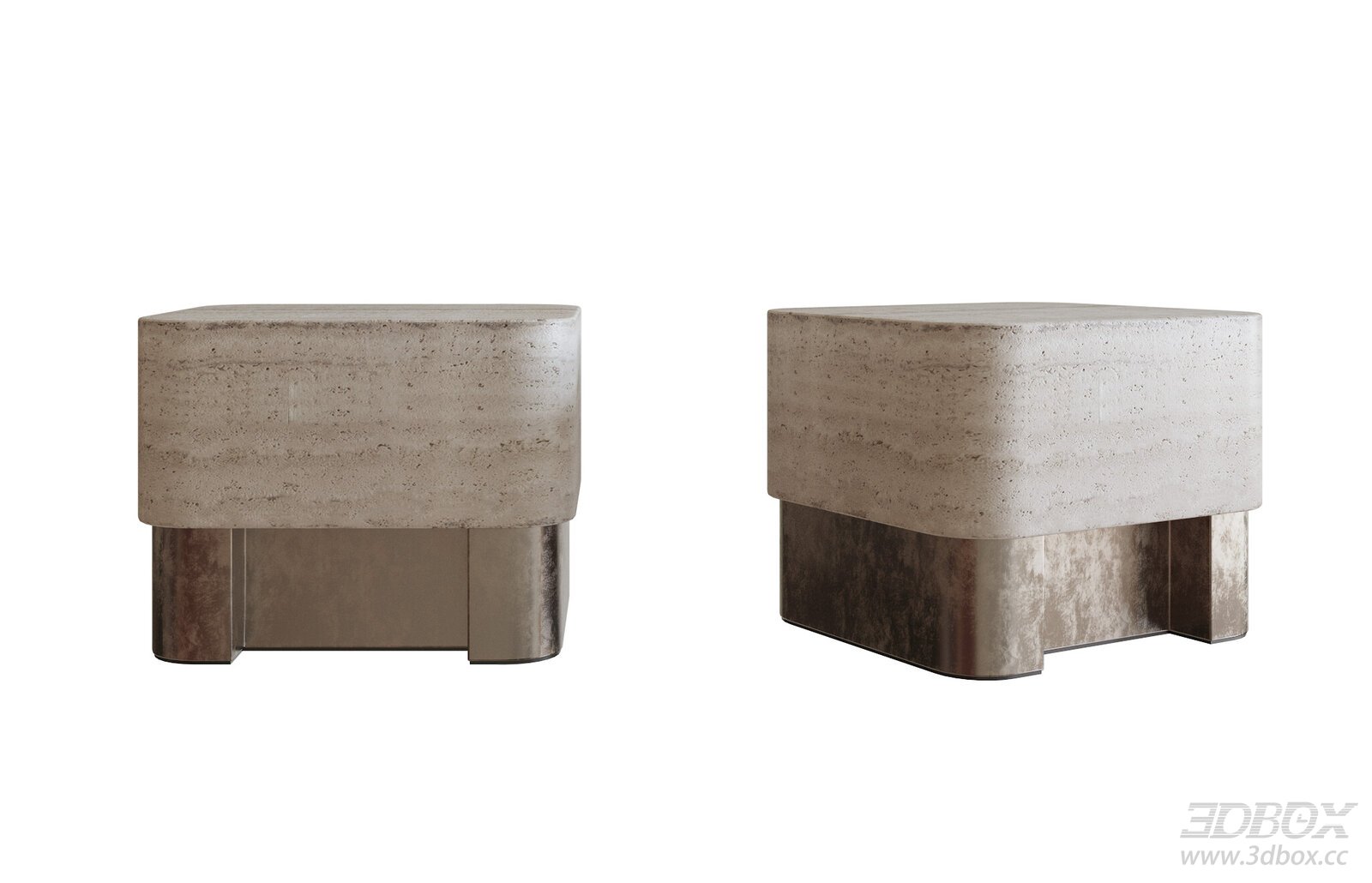 Modern Travertine Metal Base Side Table Bedside Table