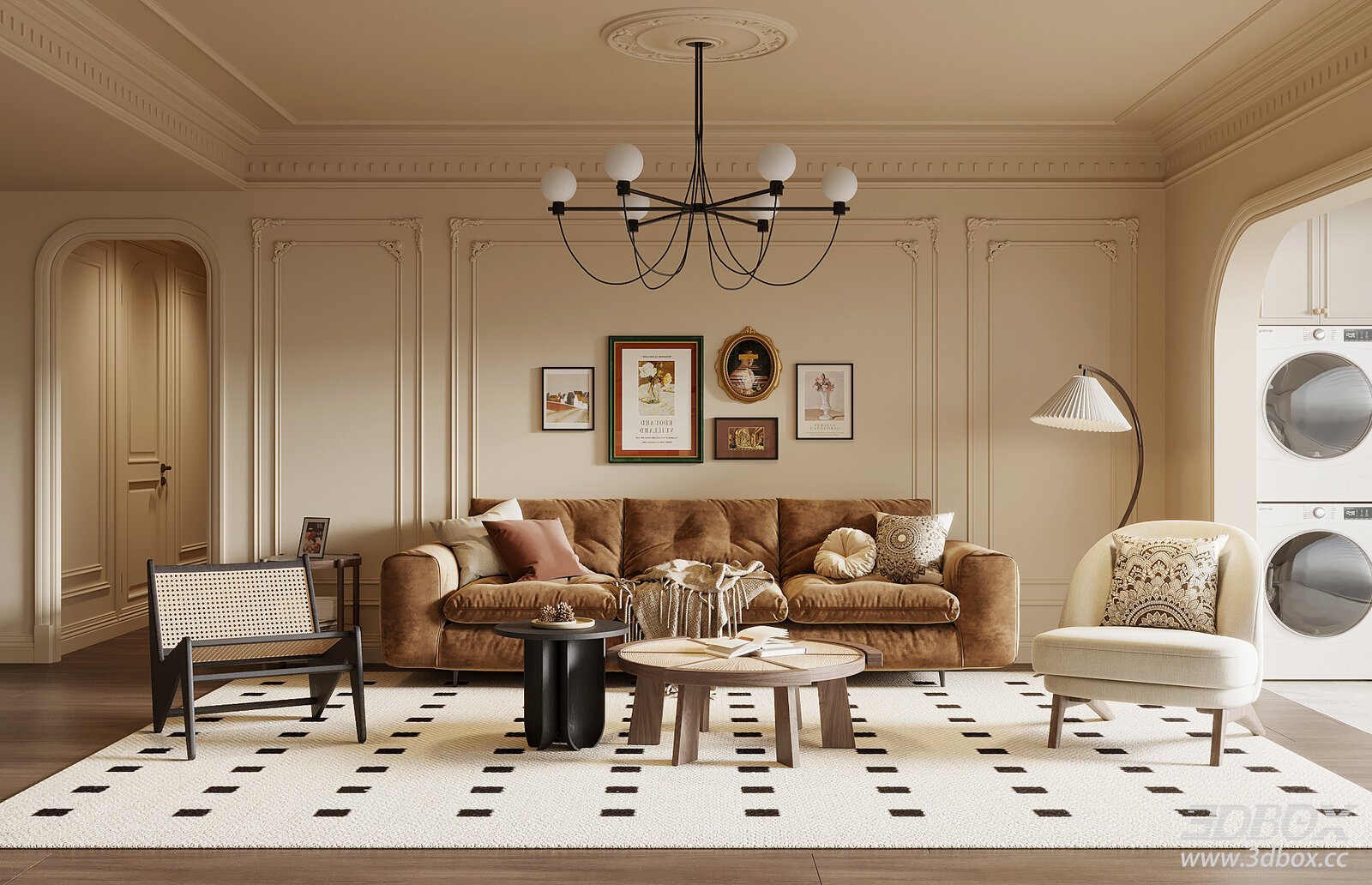 French Cream Style Living Room Sofa and Coffee Table Set