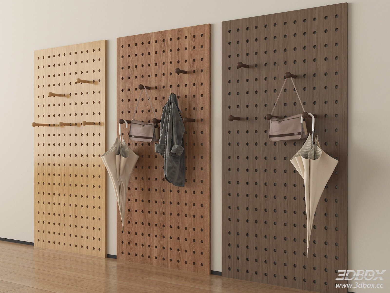 Modern Wooden Pegboard Wall Panel Set