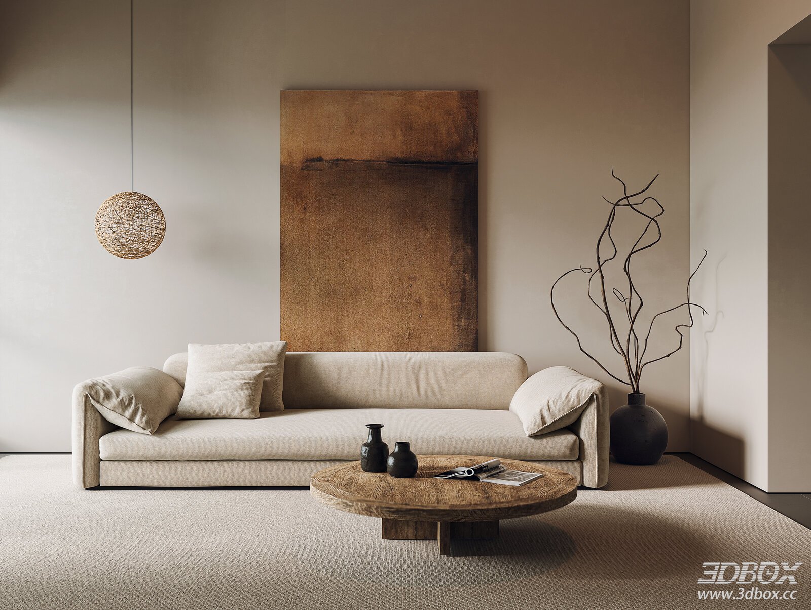 Wabi Sabi Style Minimalist Living Room Interior Set