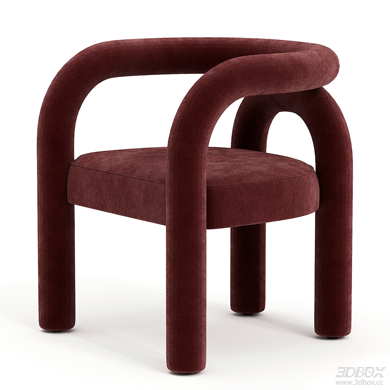Modern Curved Upholstered Burgundy Fabric Armchair