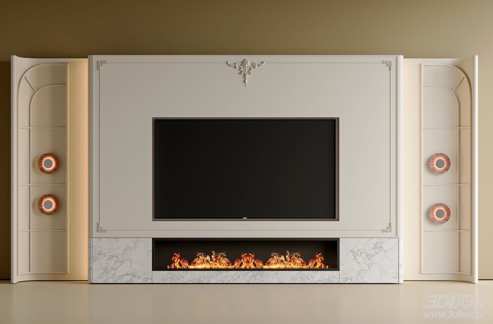 French Style Luxury TV Wall with Electric Fireplace
