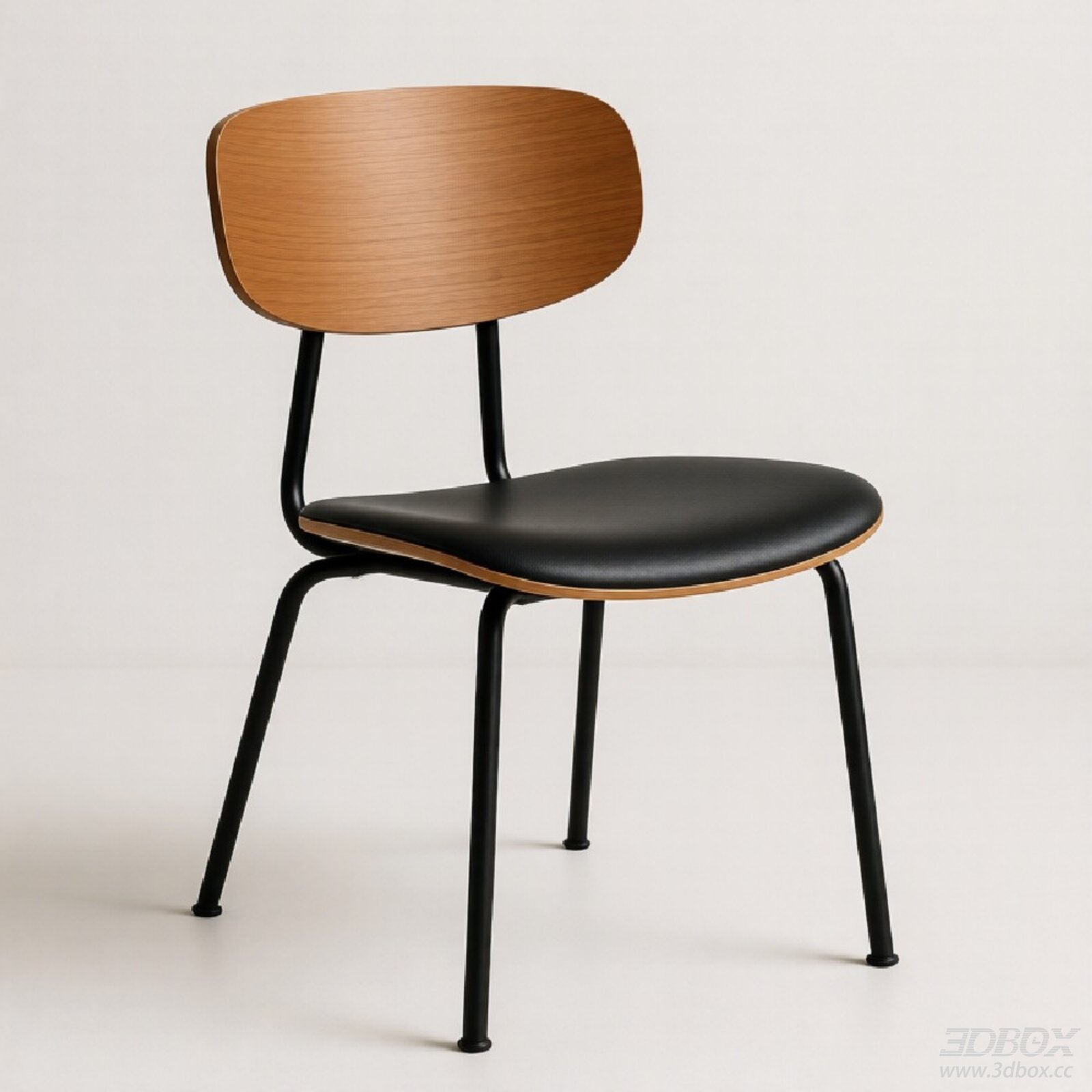 Modern Minimalist Dining Chair with Wooden Back and Leather Seat