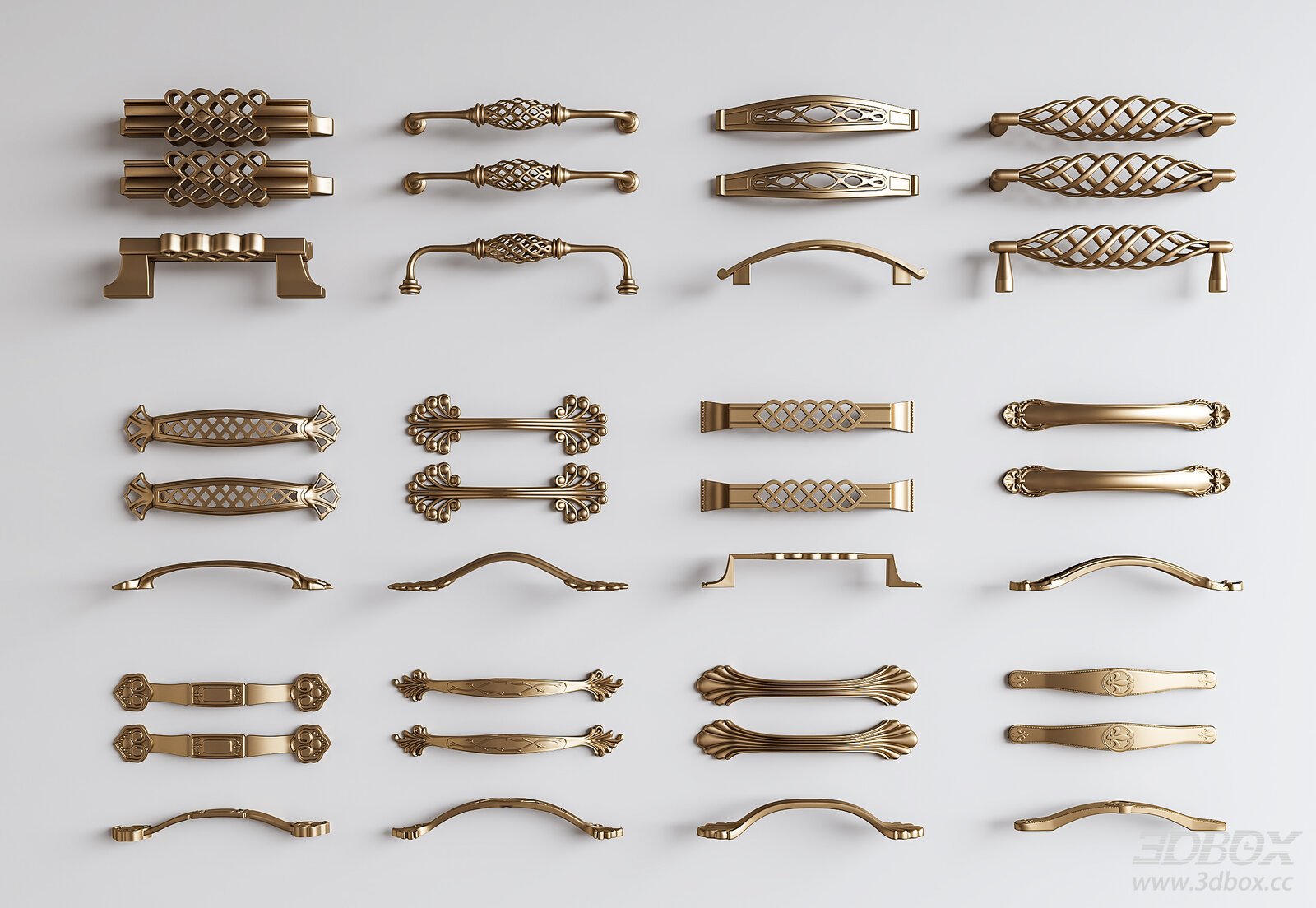 Vintage French Style Brass Cabinet Door Pull Handle Set