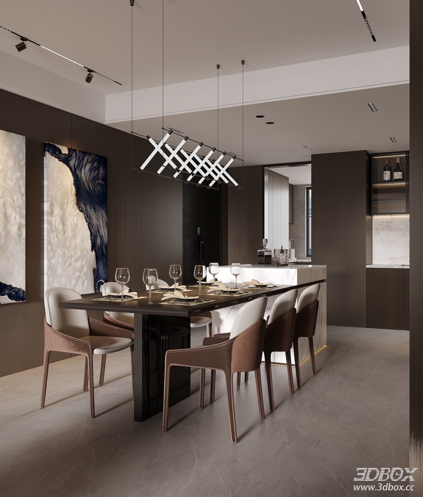 Modern Italian Style Dining and Kitchen Interior Scene