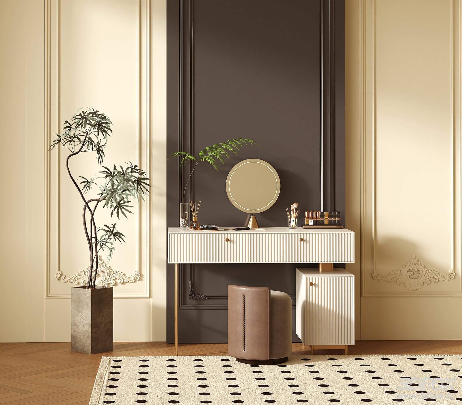 French Style Dressing Table with Stool and Decor Set