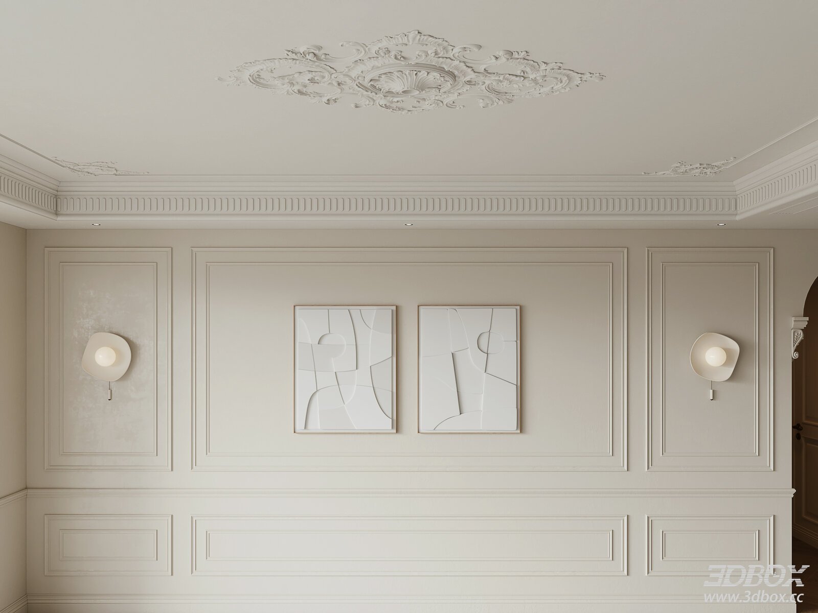 French Cream Style Plaster Ceiling and Wall Molding Set