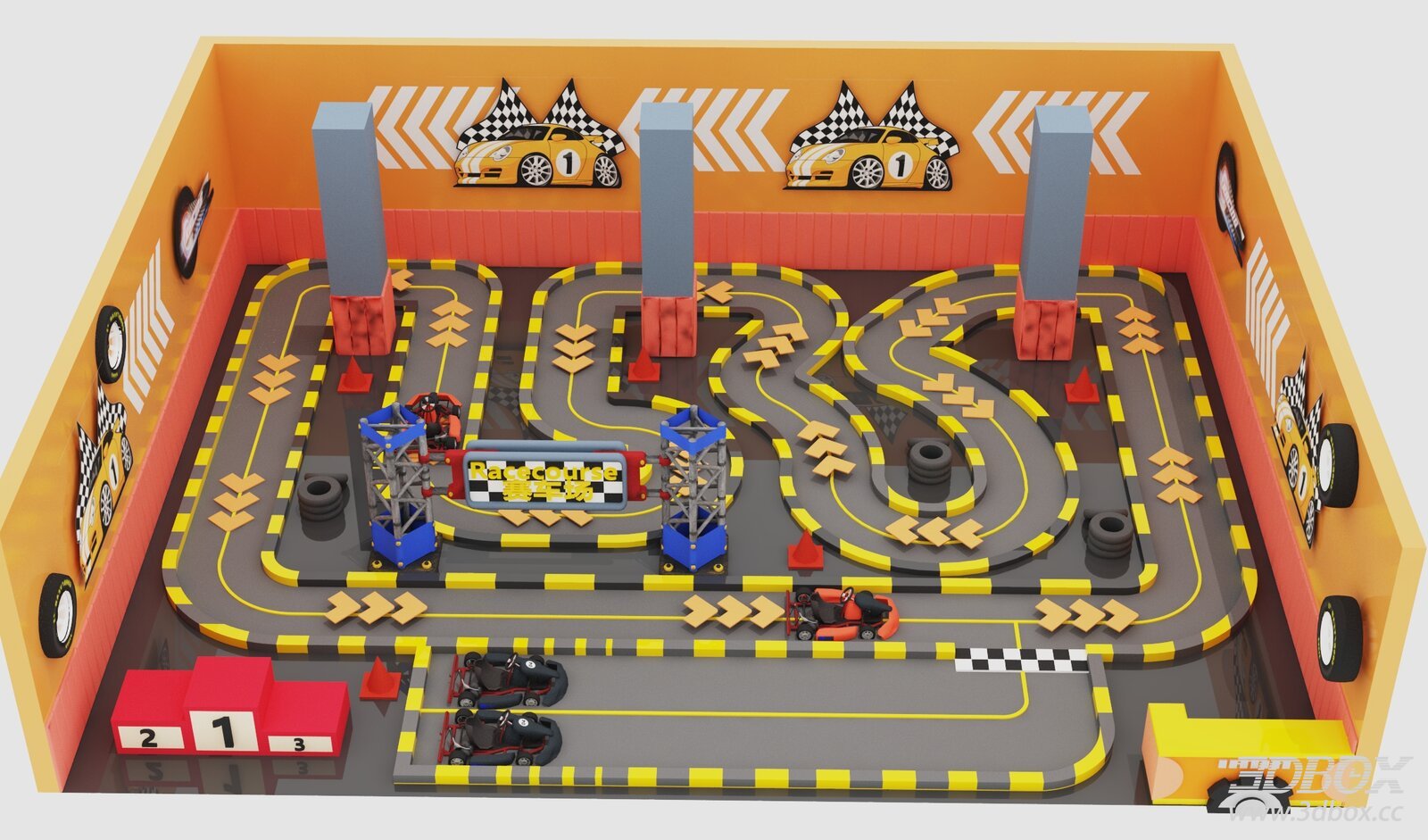 Indoor Kids Go-Kart Racing Track Scene