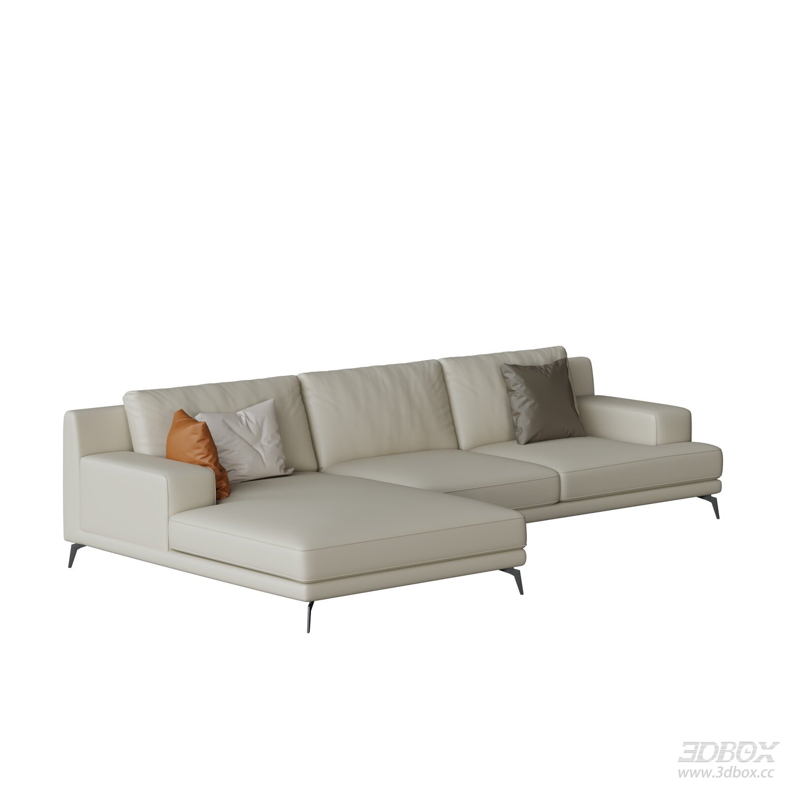 Modern Light Beige Leather Sectional Sofa with Chaise