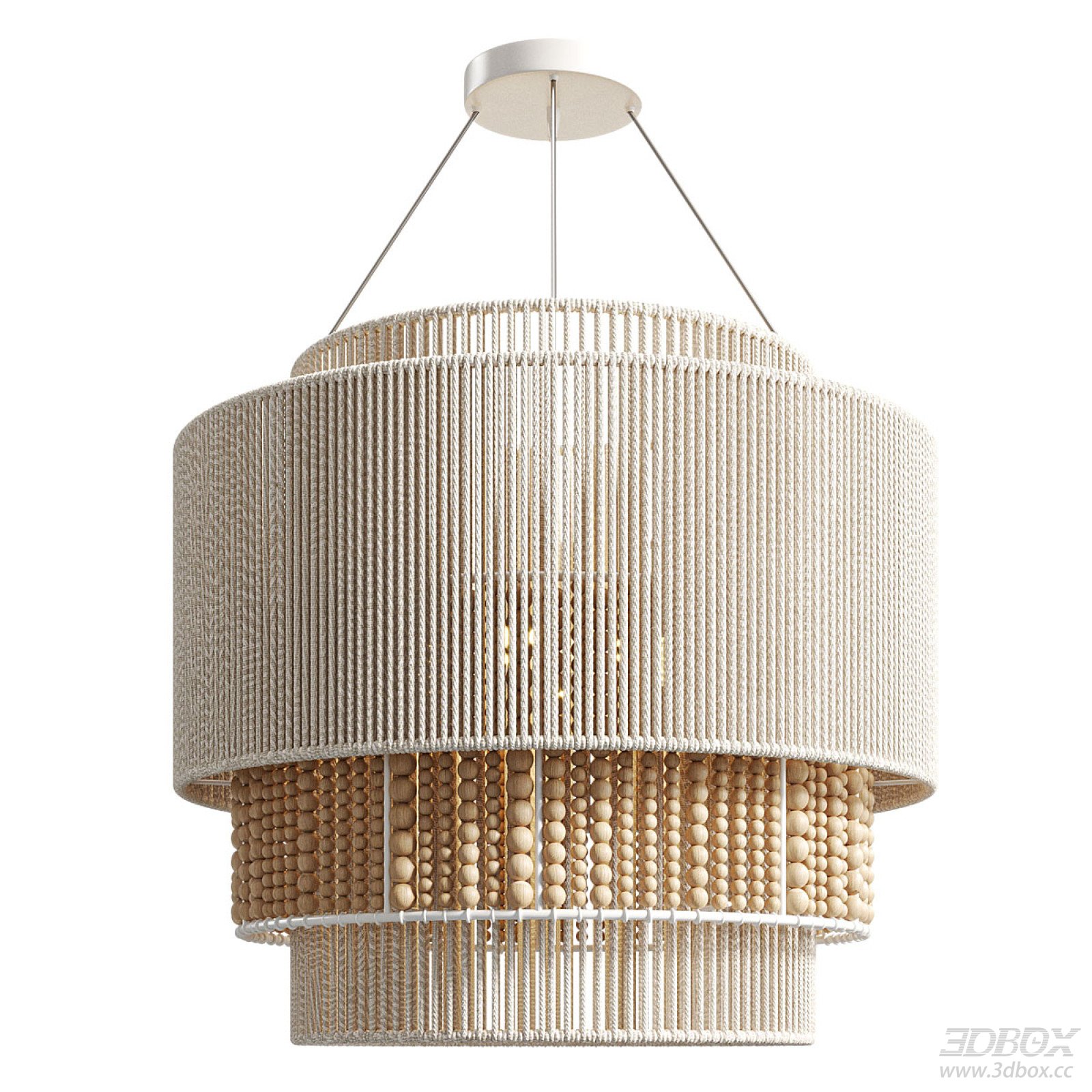 Woven Rattan Wooden Bead Ceiling Pendant Lamp