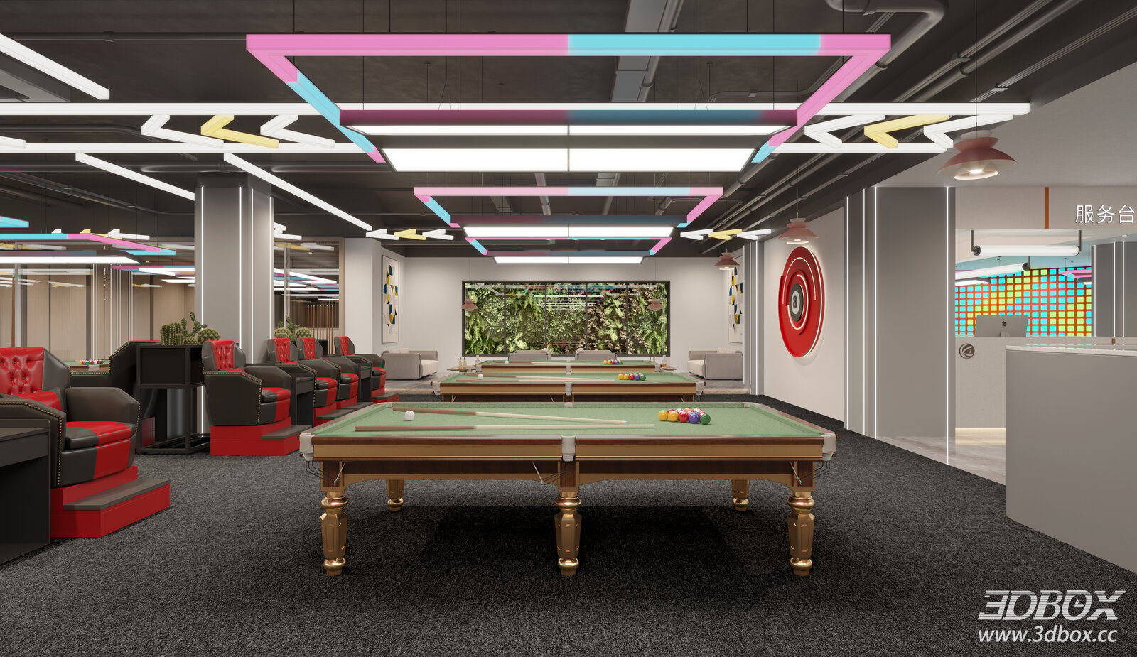 Modern Billiard Hall Entertainment Interior Scene