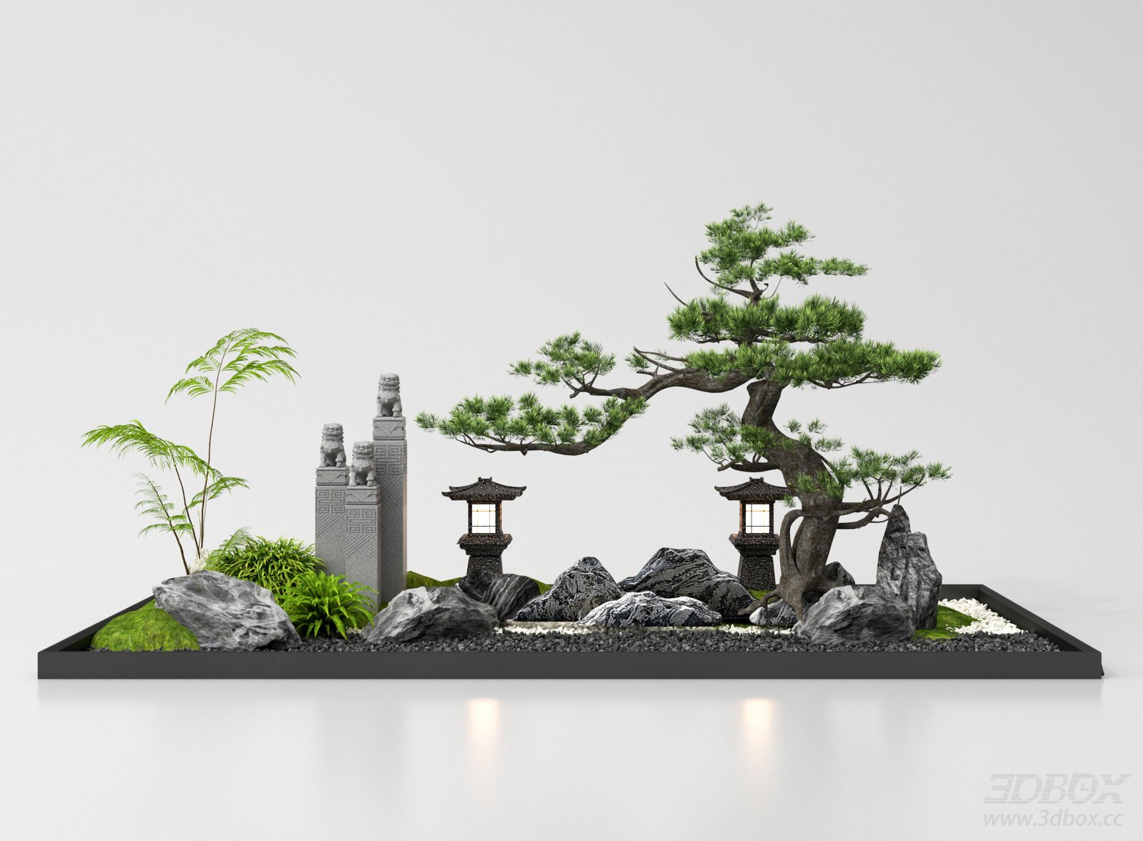 Zen Style Chinese Courtyard Pine Landscape Decoration Set