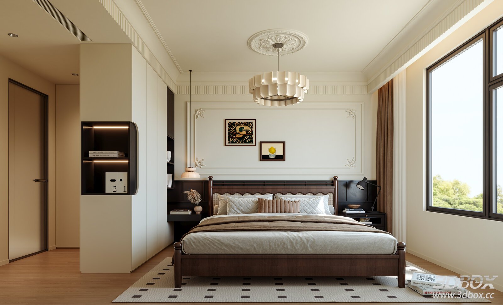 French Vintage Modern Classic Bedroom Interior Scene