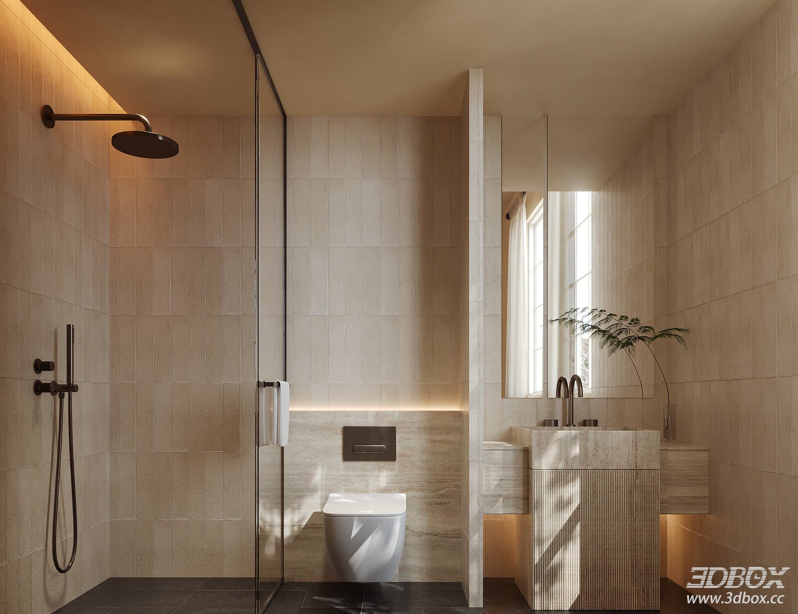 Wabi Sabi Style Modern Minimalist Bathroom Scene