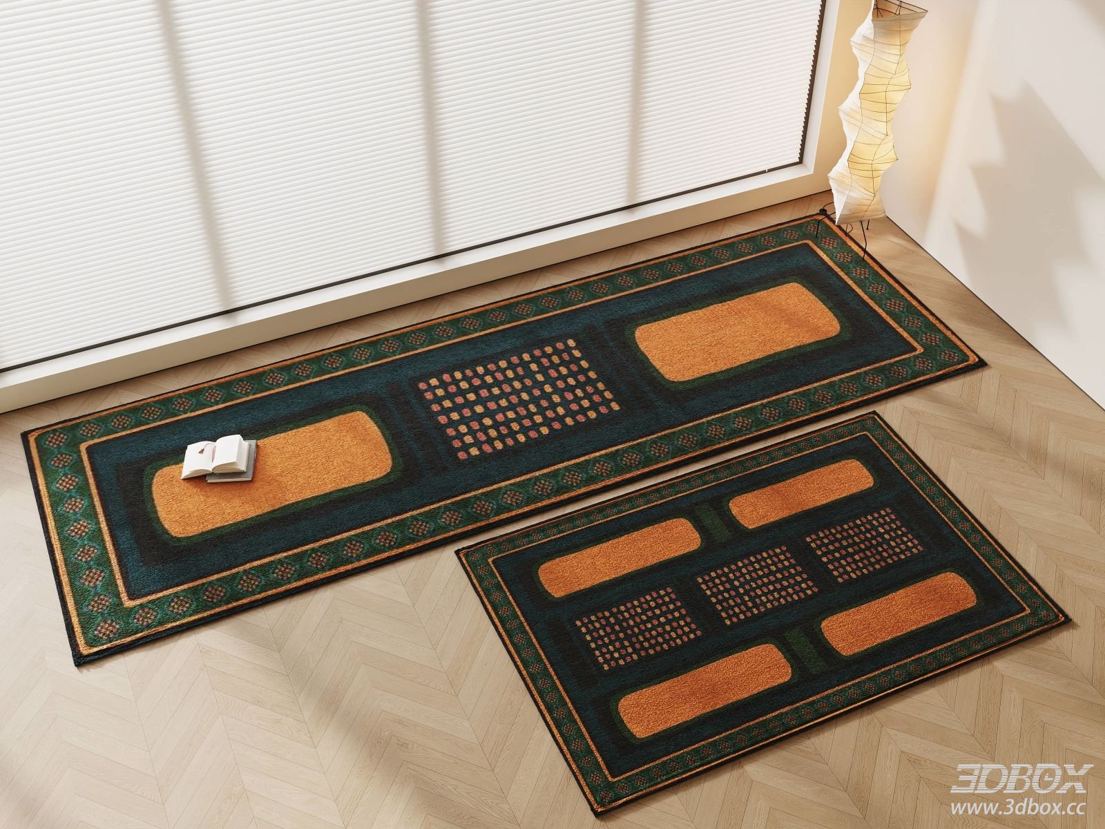 Vintage Mid Century Geometric Pattern Carpet Set