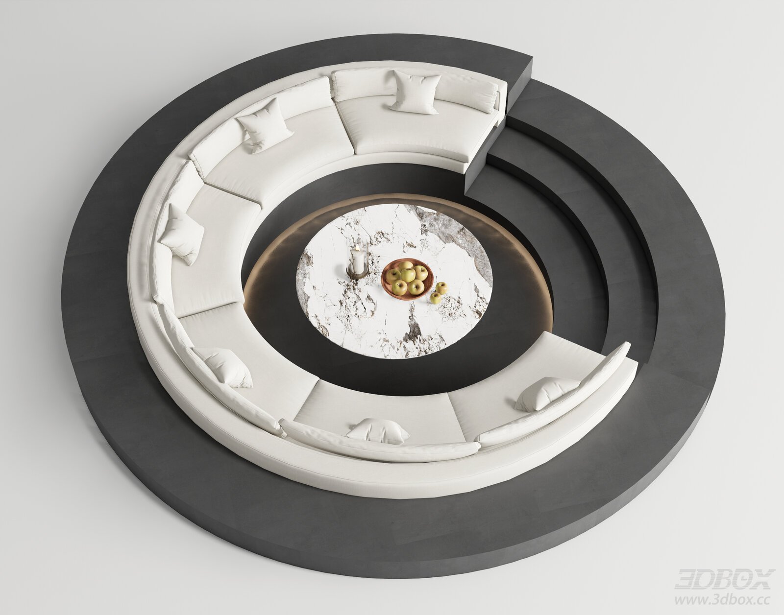 Modern Circular Sunken Curved Sofa Set with Marble Coffee Table