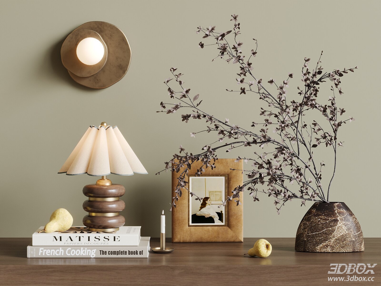 Wabi Sabi Table Lamp Decor Set with Dried Flower Vase