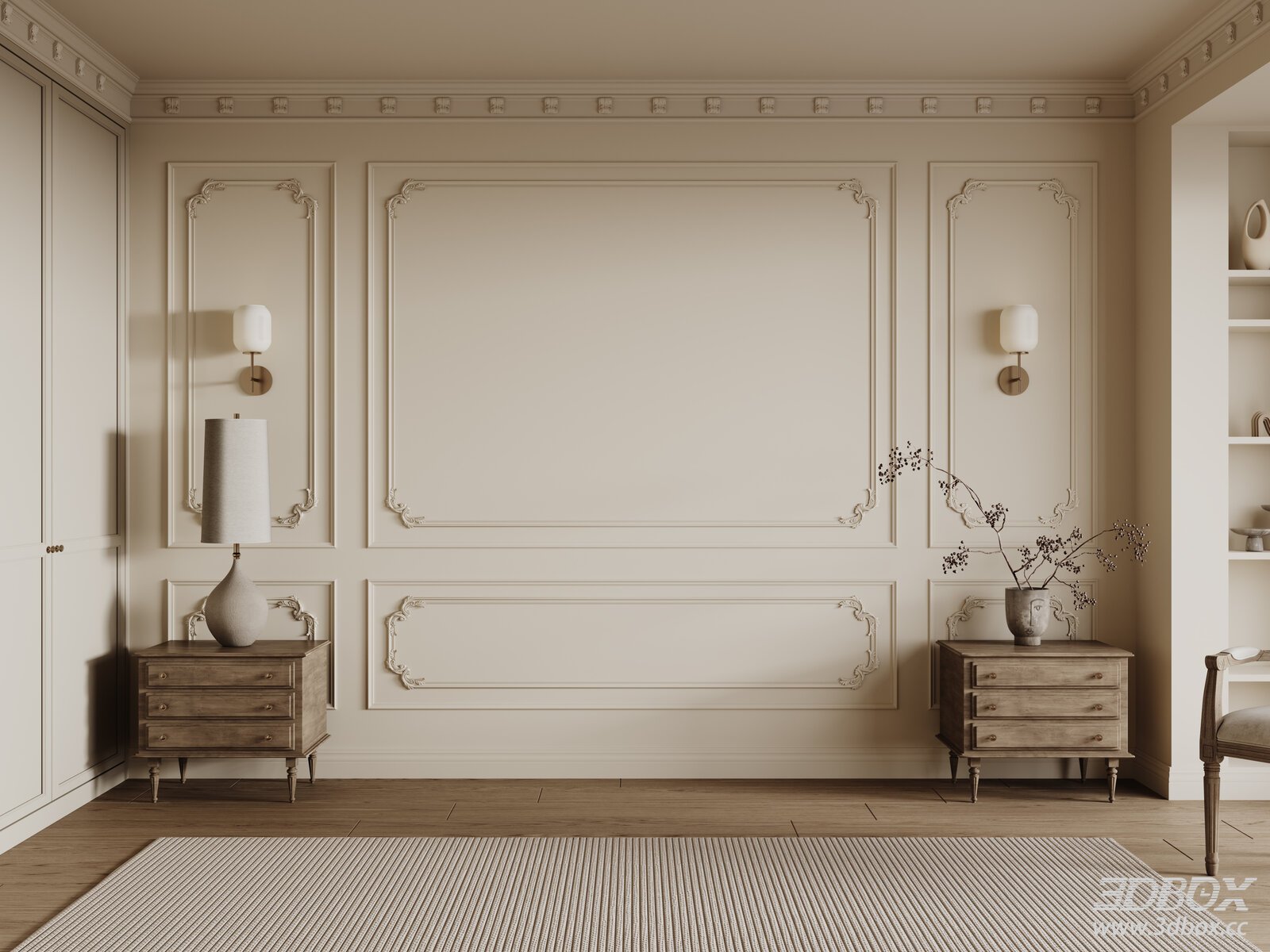 French Classic Bedroom Background Wall Scene
