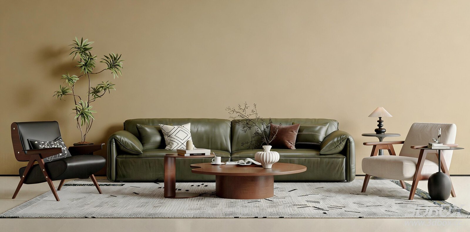 French Vintage Style Living Room Leather Sofa Set