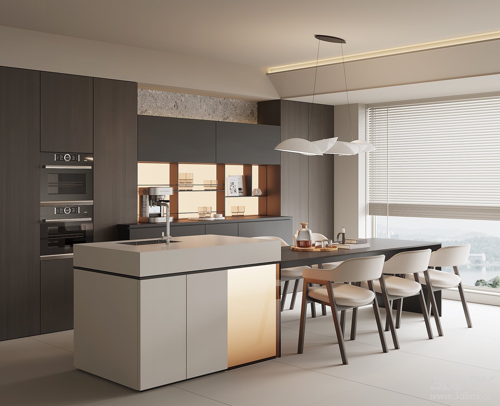 Modern Minimalist Kitchen and Dining Room Interior