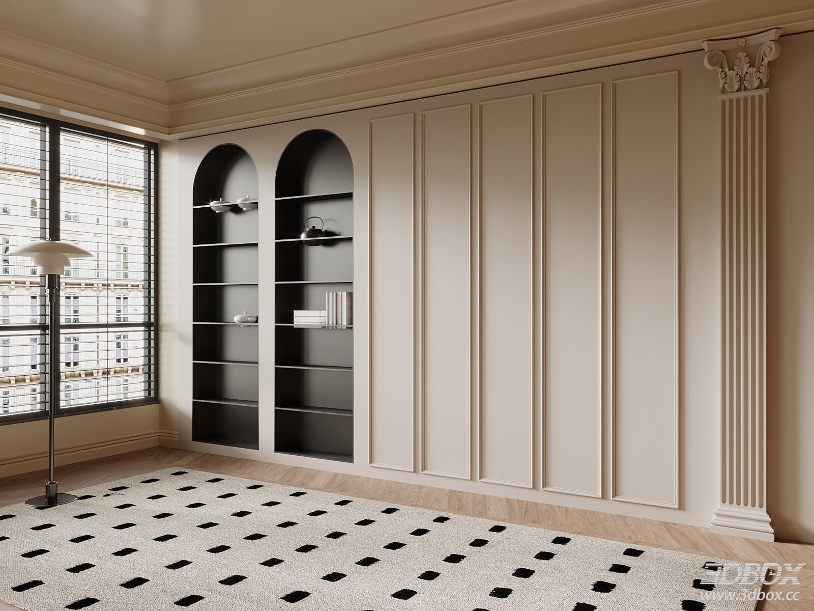 French Style Built-in Arched Display Bookshelf