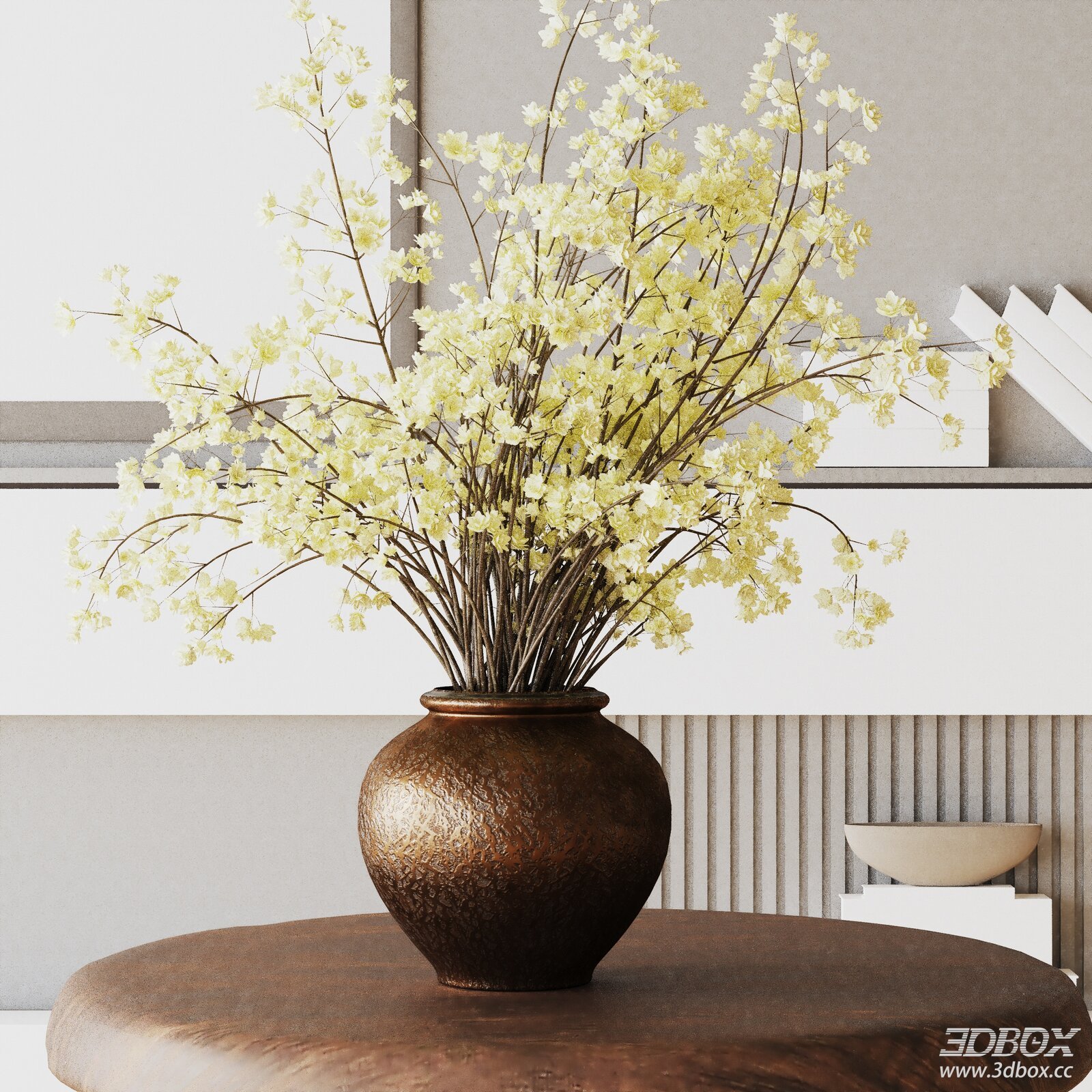 Modern Dried Yellow Flower Bouquet with Copper Vase
