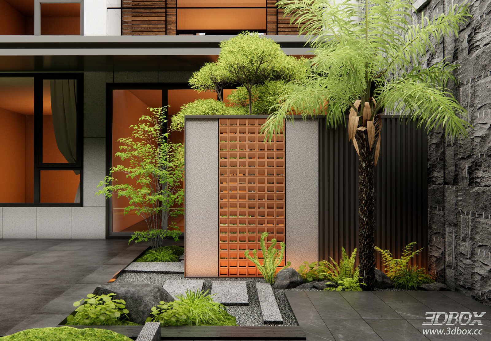 Modern Courtyard Landscape Wall Hollow Partition Plant Landscape Set