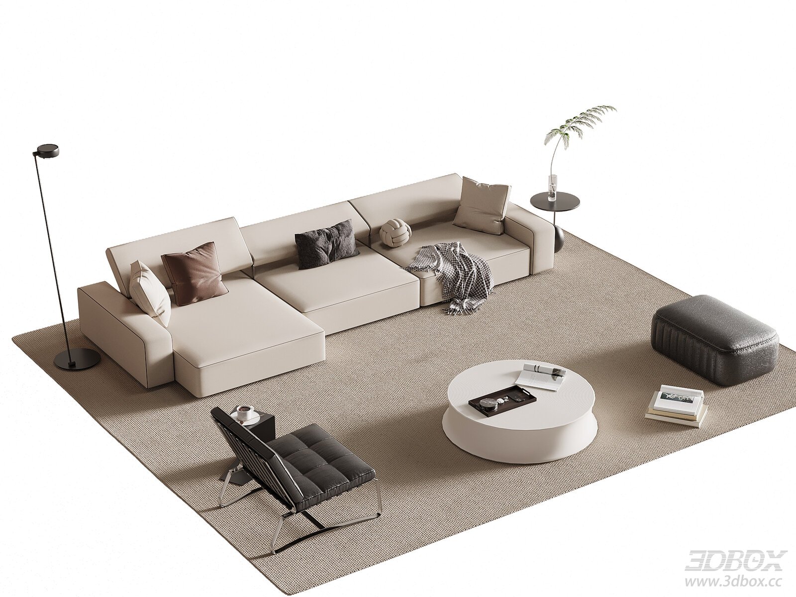 Modern Minimalist Sofa Set with Coffee Table and Armchair