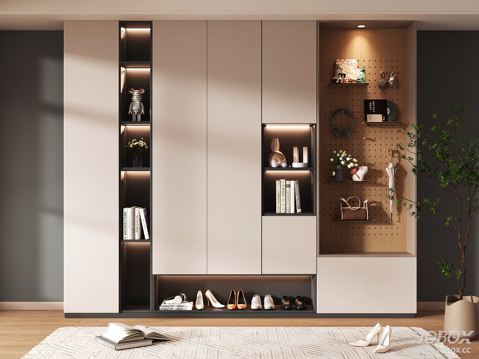Modern Hallway Shoe Storage Cabinet with LED Lighting