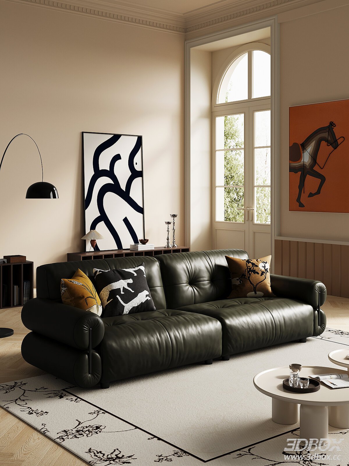French Vintage Style Leather Straight Row Sofa Set