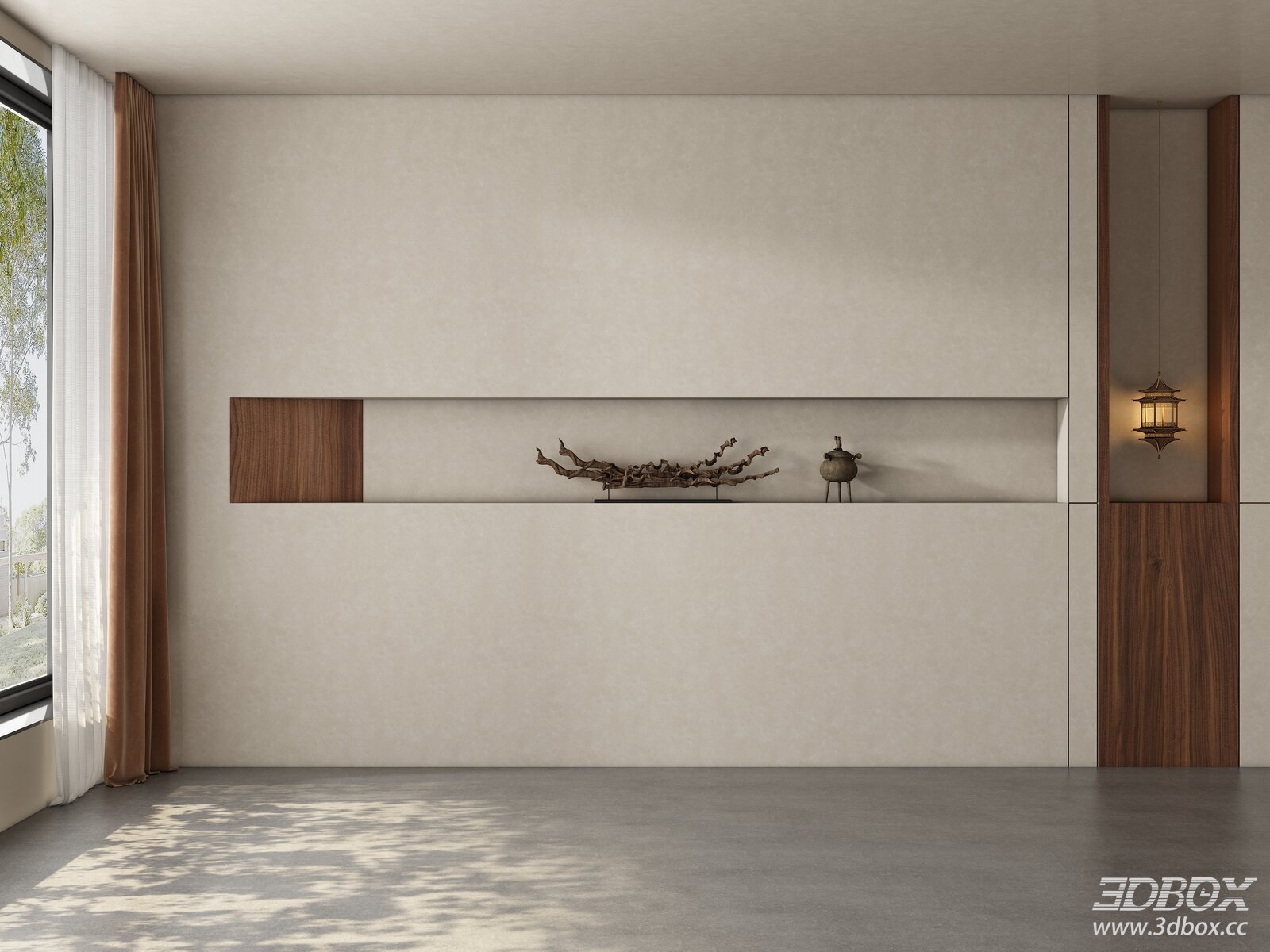 Modern Wabi Sabi TV Wall with Recessed Shelf and Decor