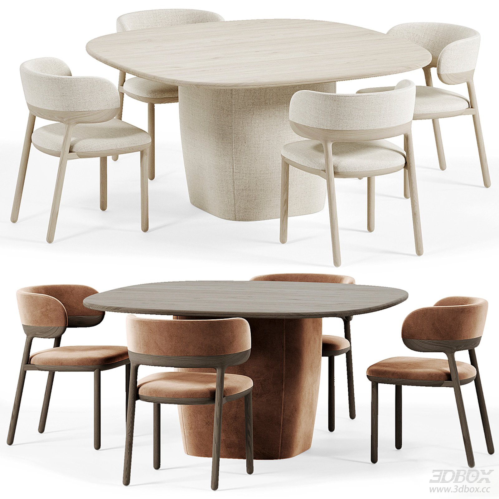 Modern Oval Wooden Dining Table and Fabric Chair Set