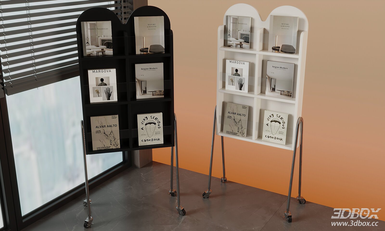 Nordic Floor Magazine Rack Display Bookshelf with Wheels