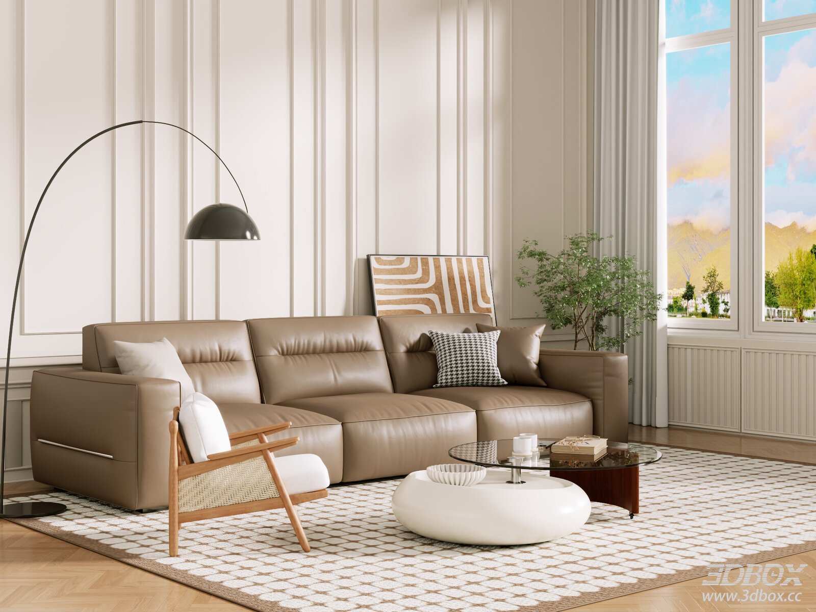 Modern Vintage Leather Sofa Set Living Room Interior