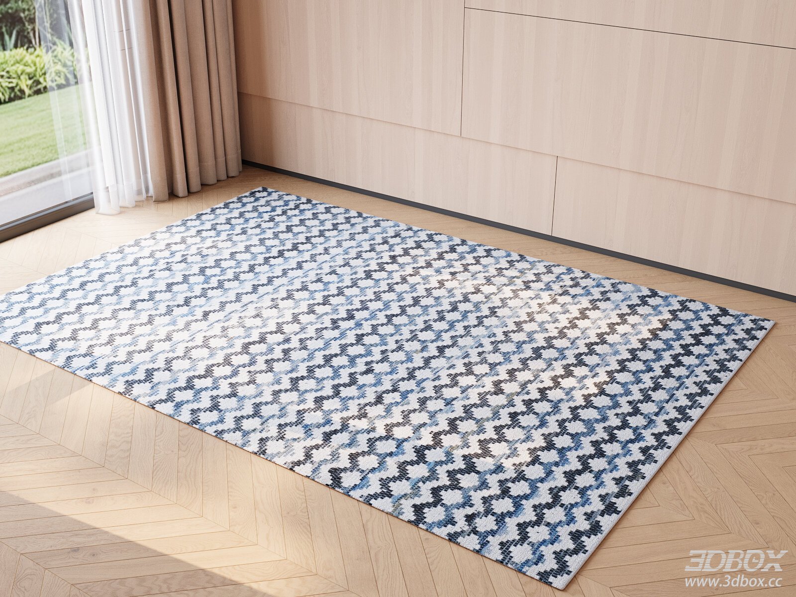 Modern Blue White Geometric Wool Carpet