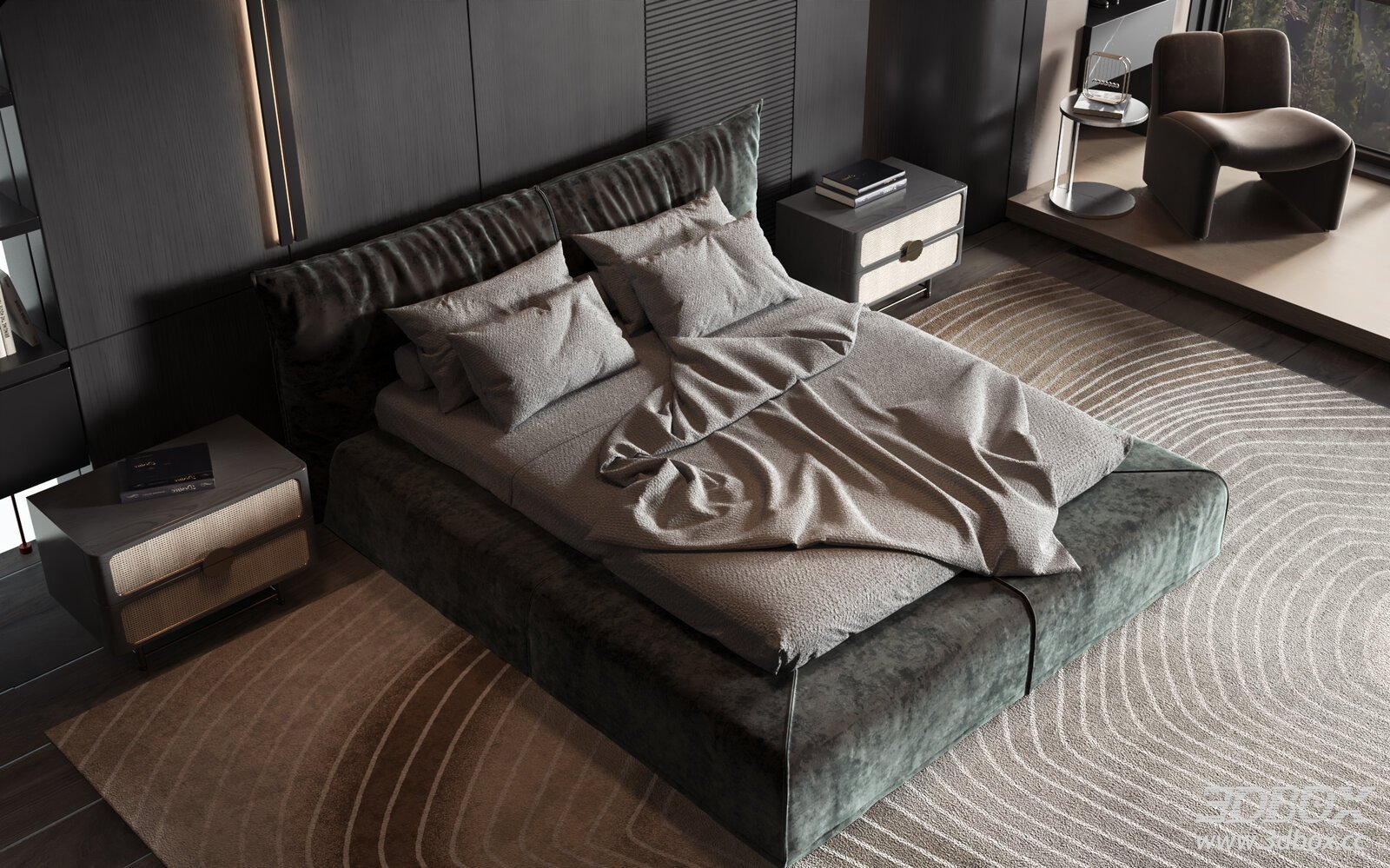 Modern Luxury Velvet Bedroom Scene