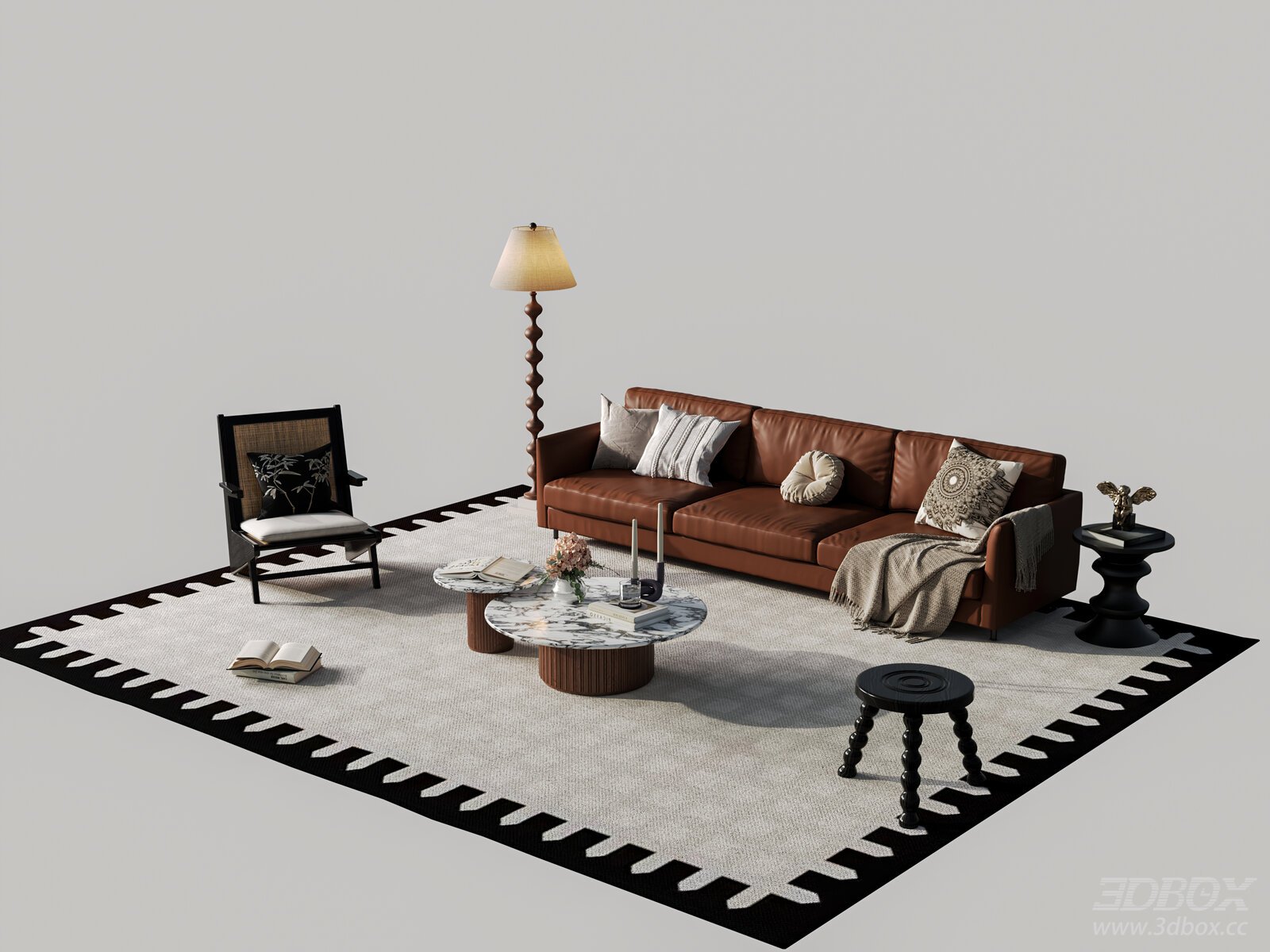 French Mid-Century Vintage Leather Sofa Set