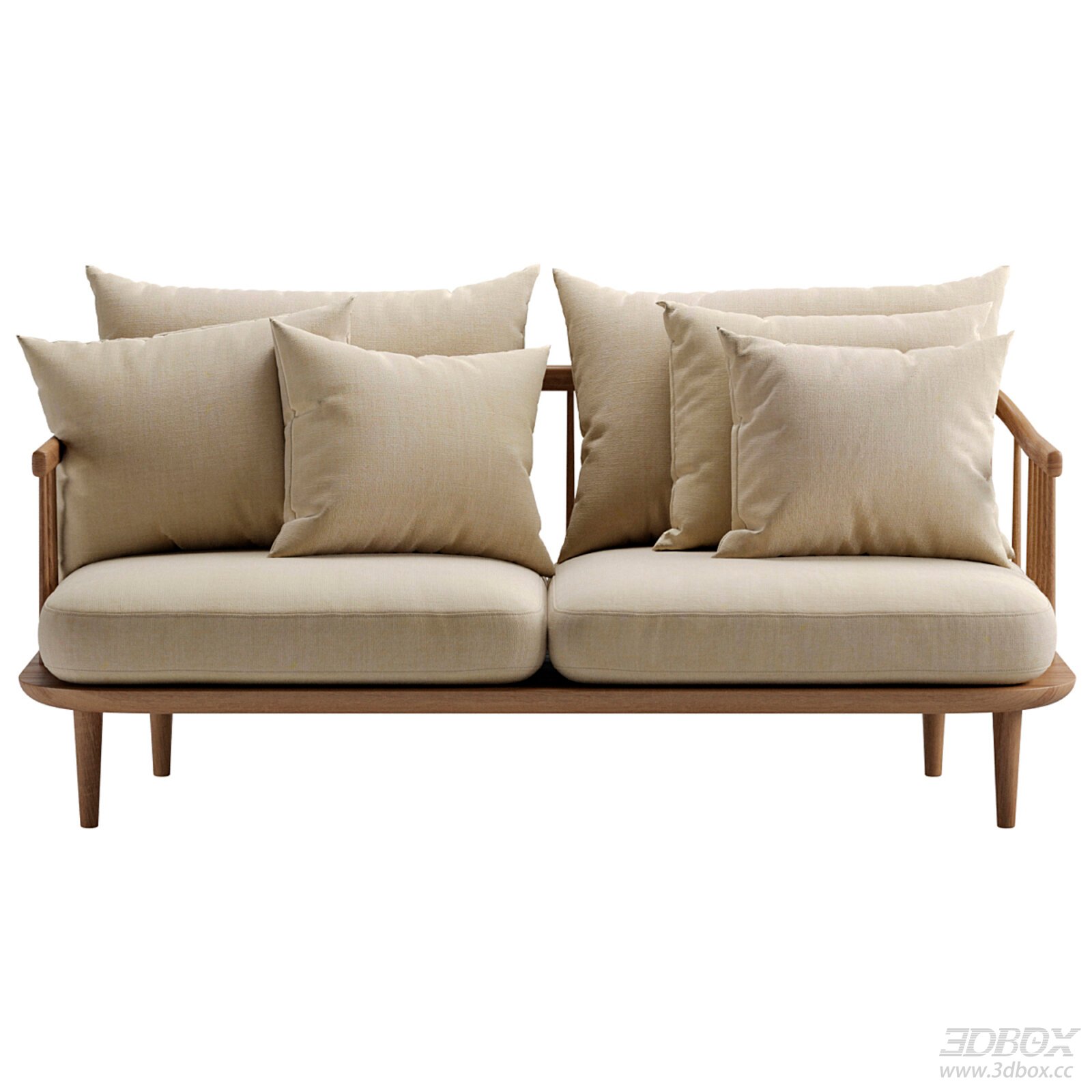 Modern Wooden Frame Beige Linen 2-Seater Sofa