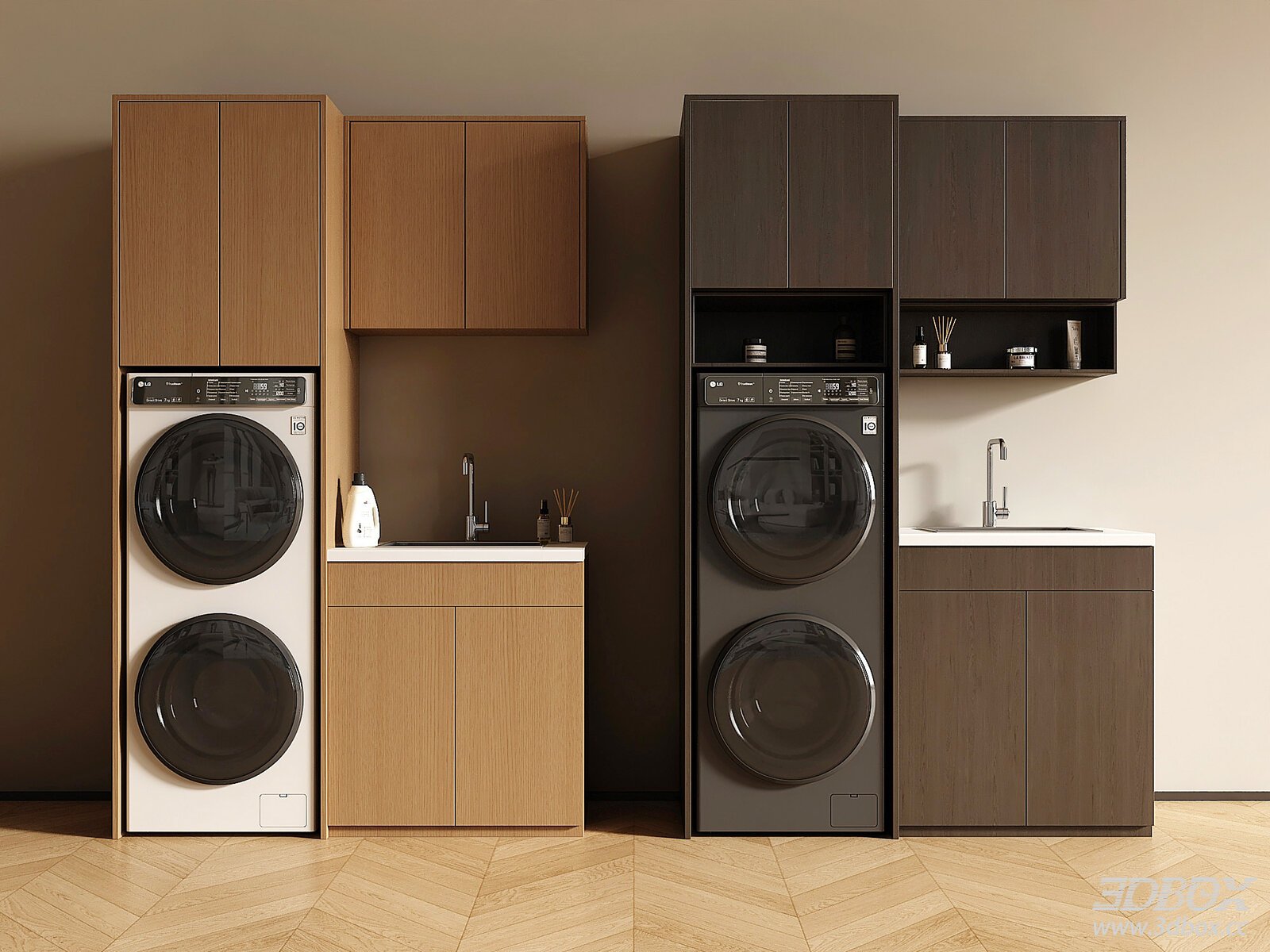 Modern Laundry Cabinet Set with Stacked Washing Machines
