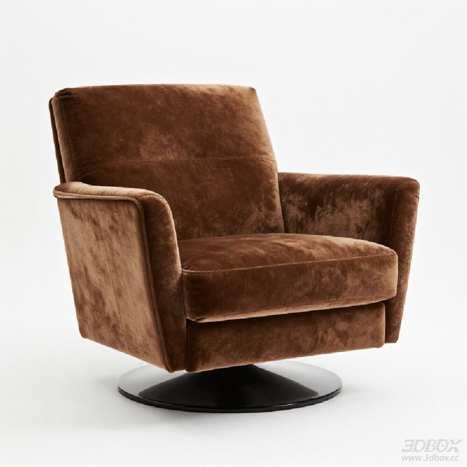 Modern Brown Velvet Swivel Armchair