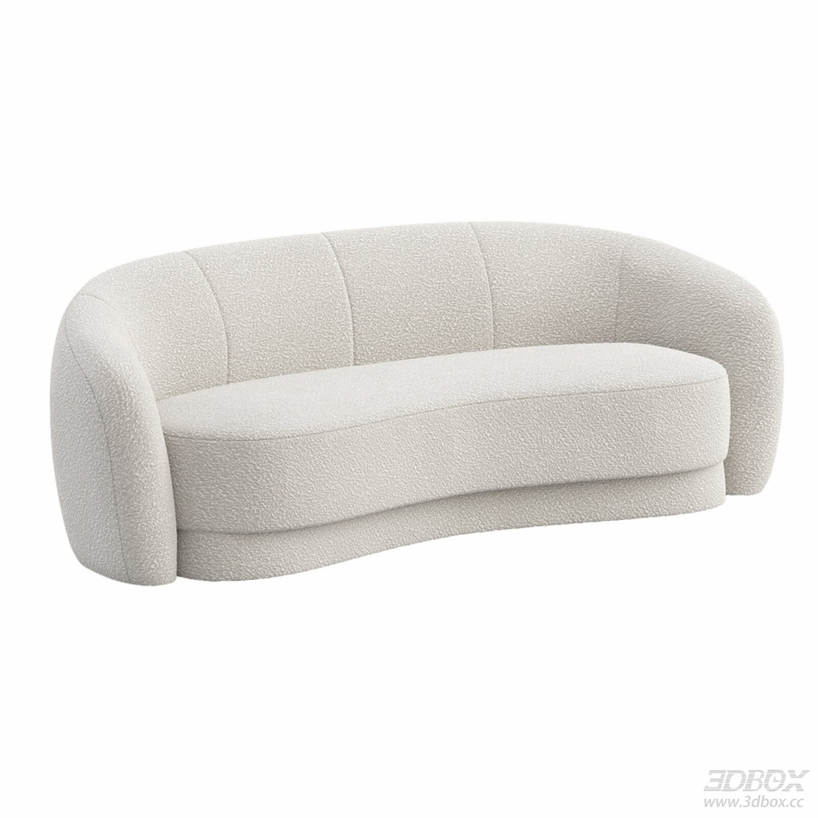 Curved Boucle Fabric Cream Modern Sofa
