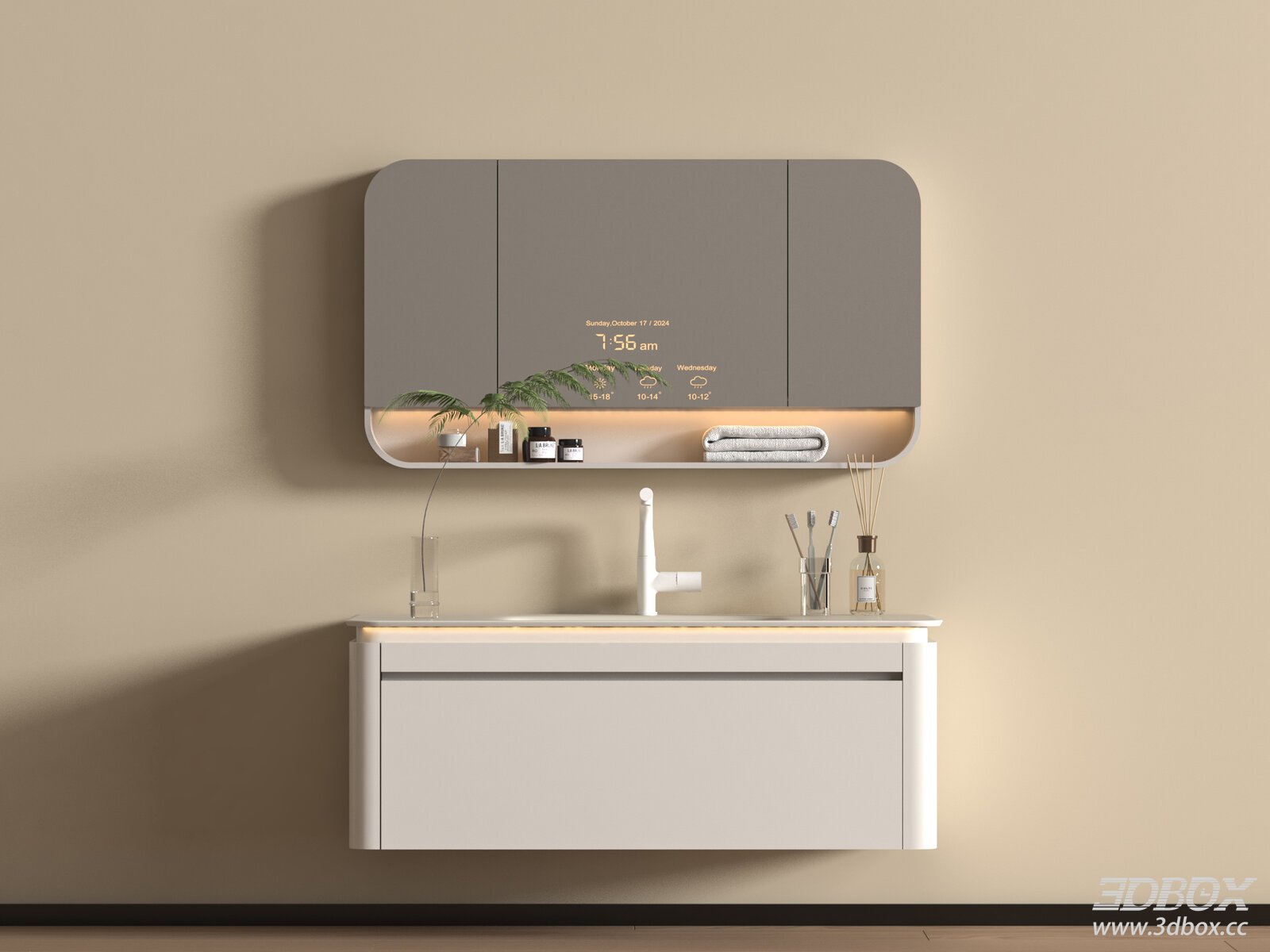 Modern Smart Bathroom Vanity with LED Mirror Cabinet